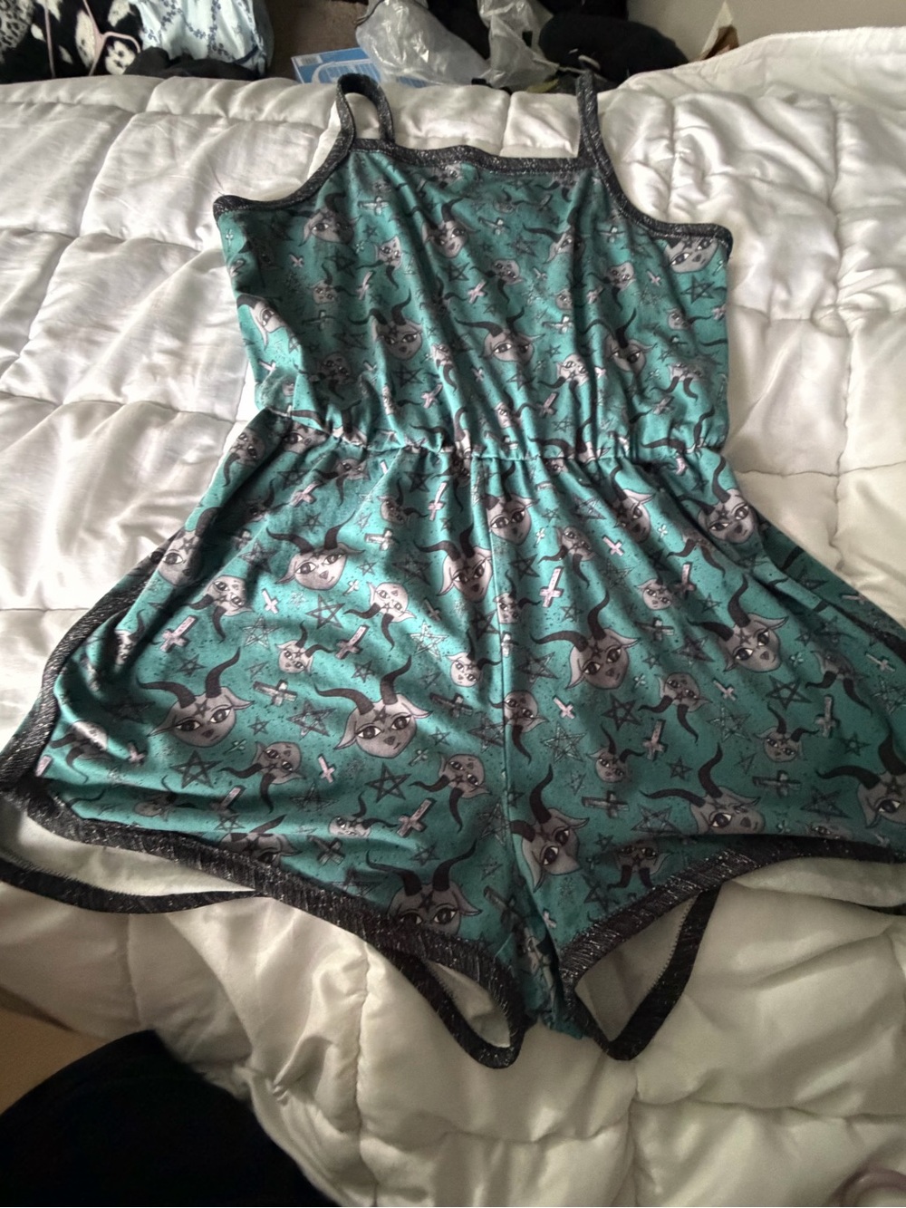 Women’s Teal Printed Romper - Sleeveless Jumpsuit